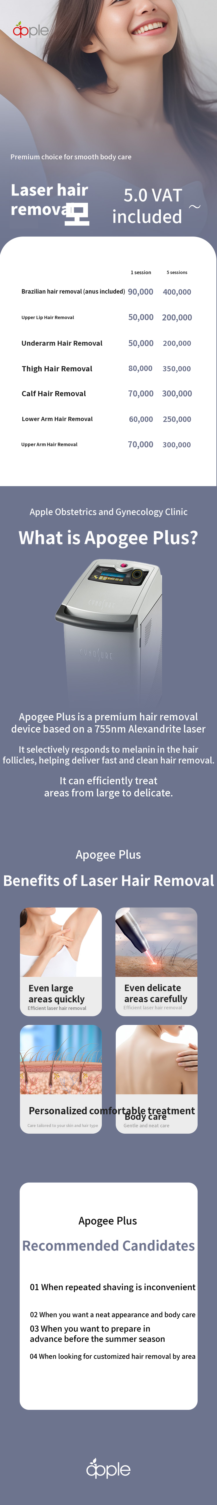 Apogee Plus Laser Hair Removal, for a smooth body