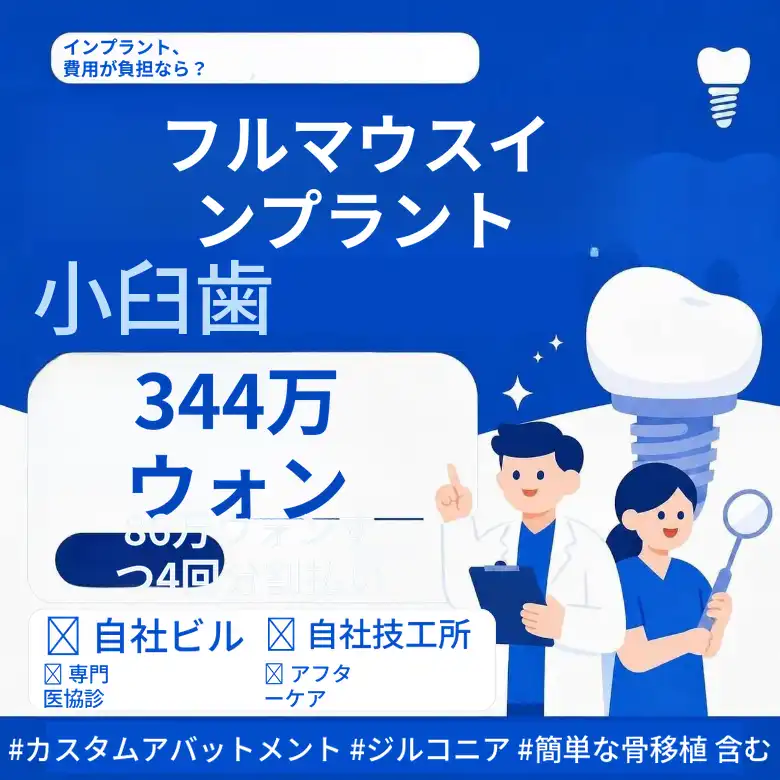 片顎フルアーチインプラント4回分割払い特別価格