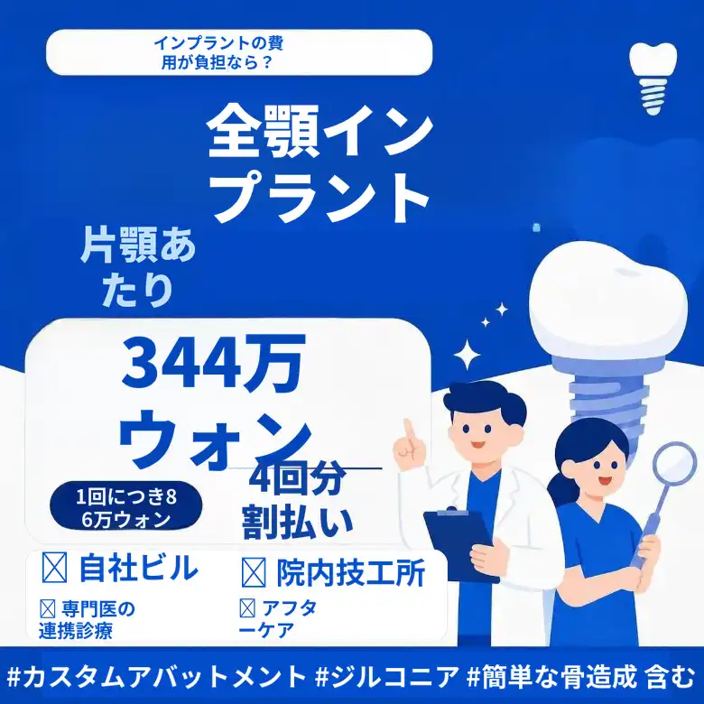 片顎全体インプラント・4回分割払い特価