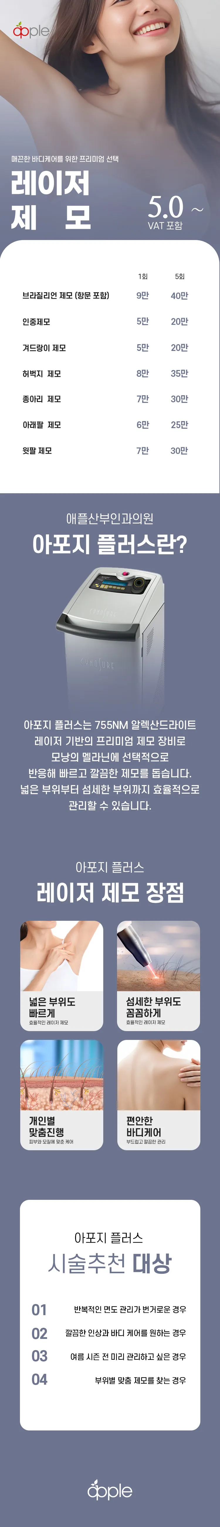 애플산부인과의원 부천점 아포지 플러스 레이저 제모, 매끈한 바디를 위해 이벤트, 시술 상세 이미지
